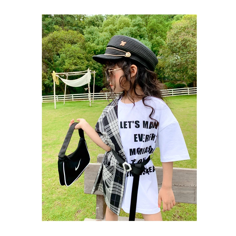 2020 г. Летнее Детское платье корейский нестандартный костюм в клетку рубашка