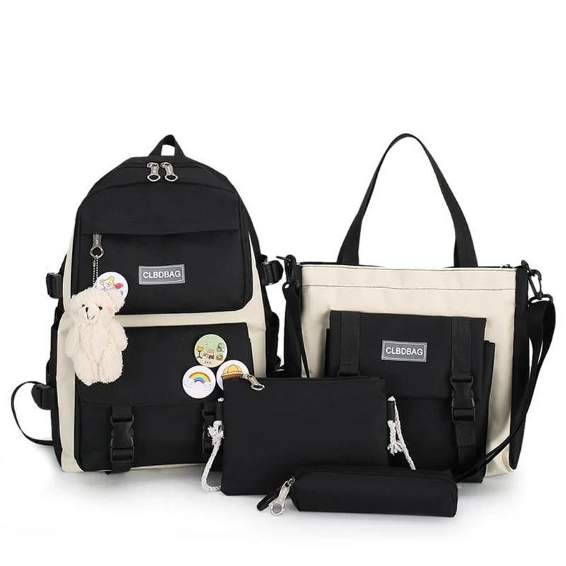 

4pcs/set Canvas School Bag for Teenagers Girls Student Women Travel School Backpacks Female Book Bags 066F