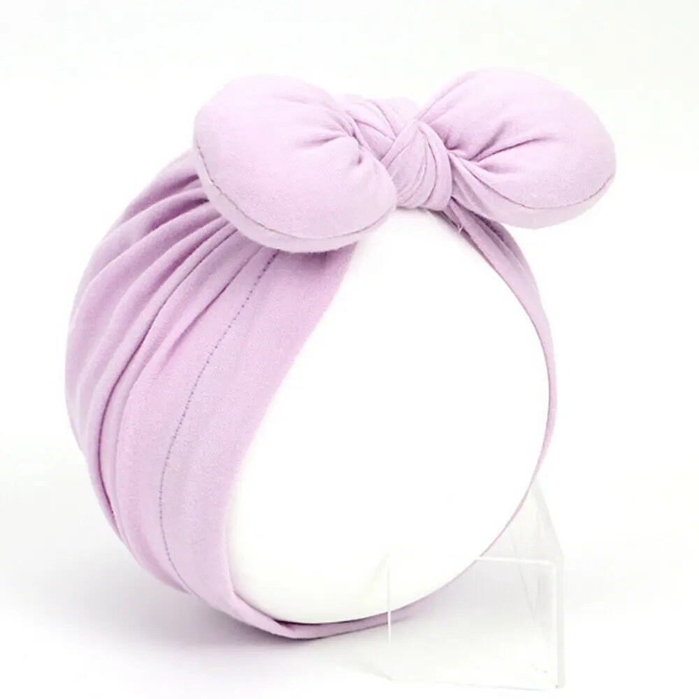 Maroon Newborn Toddler Baby Girls Turban Soft Silk Beanie Big Bow Hat Cap Wrap Headwear Headband Hats Accessories Candy Color Cute - Color: Maroon