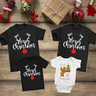 Рождественская семейная Одинаковая одежда с оленем, футболка для мамы, отца, дочери, сына, ребенка, детский комбинезон, футболка для вечеринки, топы для мамы и ребенка