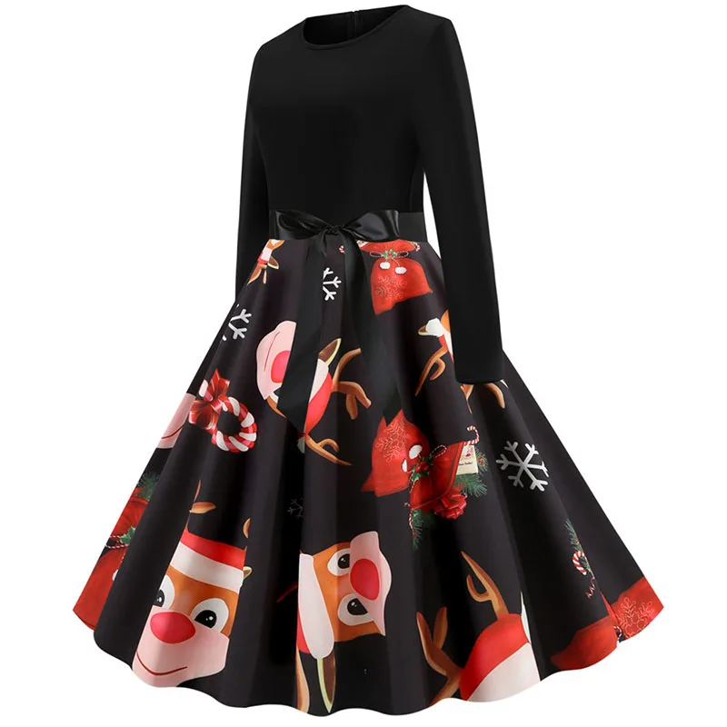 Женское винтажное платье средней длины с длинным рукавом|Женские платья| |