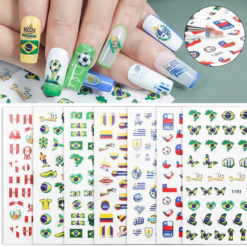 

2021 World Cup Sports Football Sticker Brazil Argentina Football Match Slider Watermark Professional Nail Supplies Nail Tool Hot