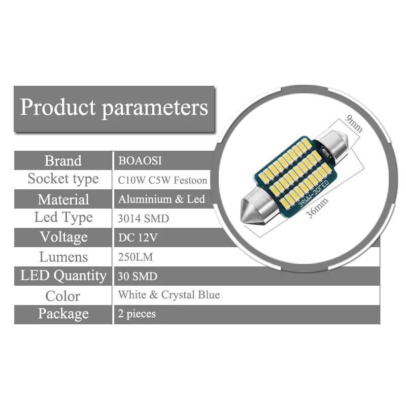 

2x Canbus LED Light Bulb C5W C10W 36mm 3014SMD 30 LED Auto Led Lamp Car Interior Dome Map License Plate Light