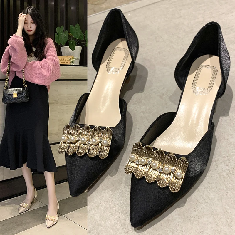 

Woman Sexy High Heels Shoes Pointed Pumps 2021 Sandals Ladies Slip On All-Match Shallow Mouth Lace-Up Crossdressers Toe Branded