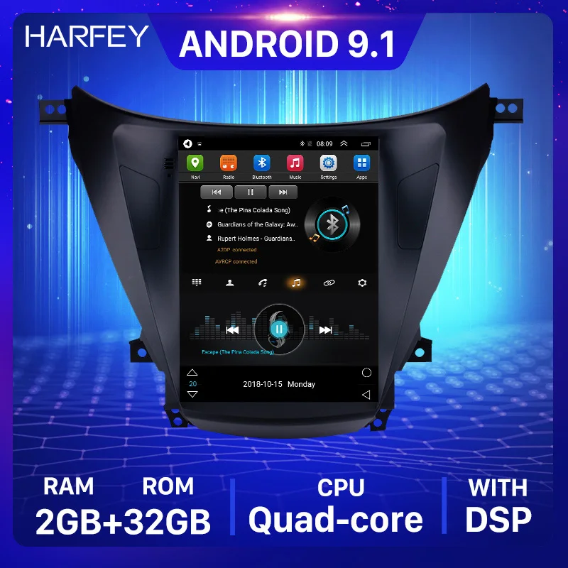 Автомобильный стереопроигрыватель Harfey Android 9 1 7 &quot4G LTE для 2012-2014 Hyundai Avante Elantra GPS Navi