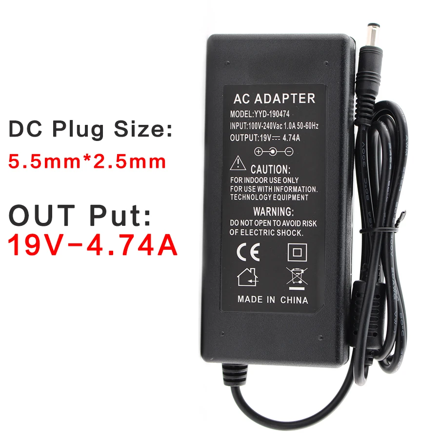 AC DC 19 в адаптер питания Настольный Ноутбук вольт источник 4.74A 3.42A зарядное