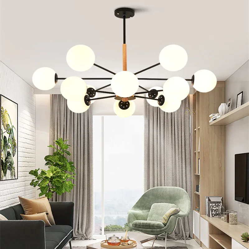 Nodic деревянная люстра индустриальный Лофт deco стекло пузыри Спальня гостиной