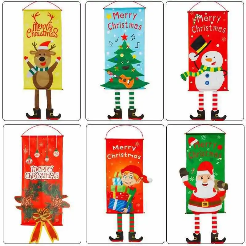 

1pc Santa snowman Door Hanging Flag Merry Christmas Decor for Door and Window decoration Navidad Xmas Gifts New Year 2022 party