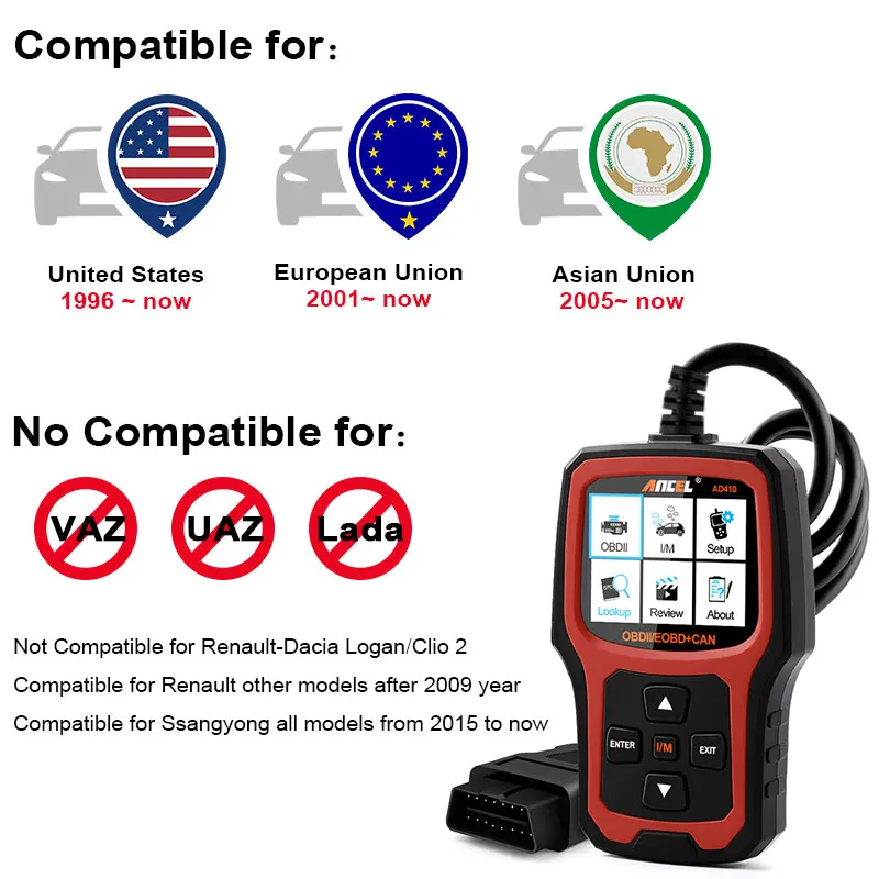 Диагностический сканер ANCEL AD410 Obd2 профессиональный считыватель кодов с