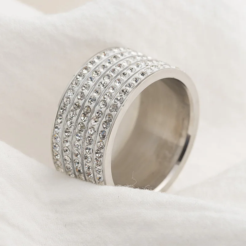 

2020 hot new product ring jewelry simple fashion ring white row 5 rows zircon stainless steel ring fashion trend wild ring