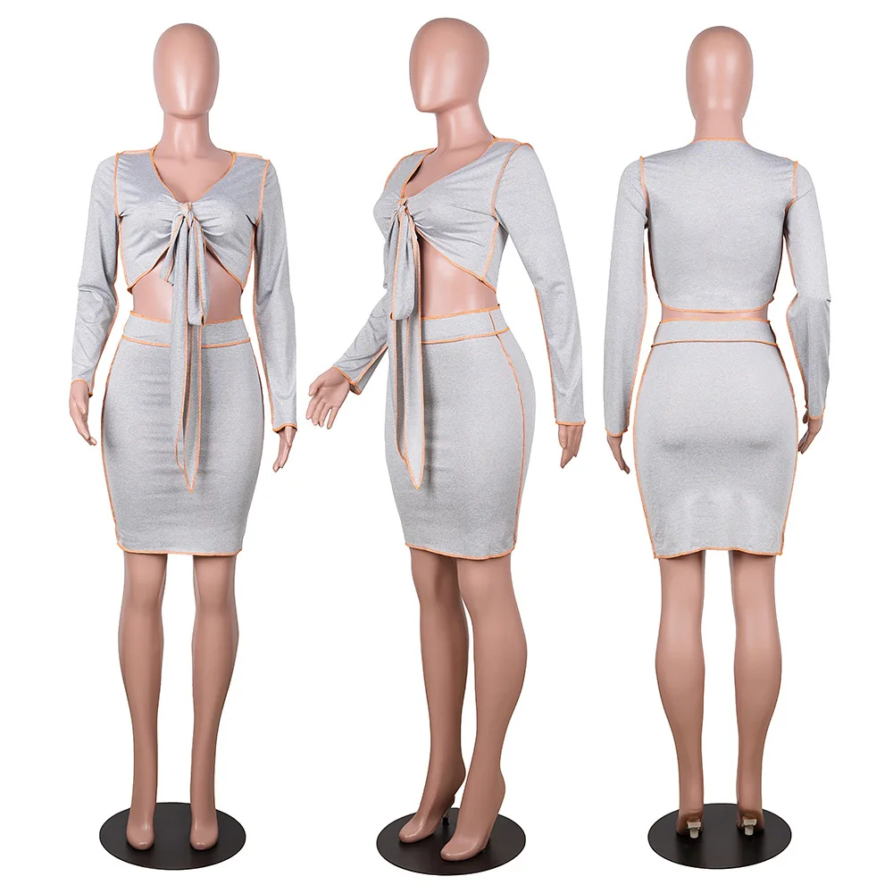 

Outfits for Women 2021 New Patchwork Long Sleeve + Skirt Two Piece Set Women Clothes Women Sexy clothing
