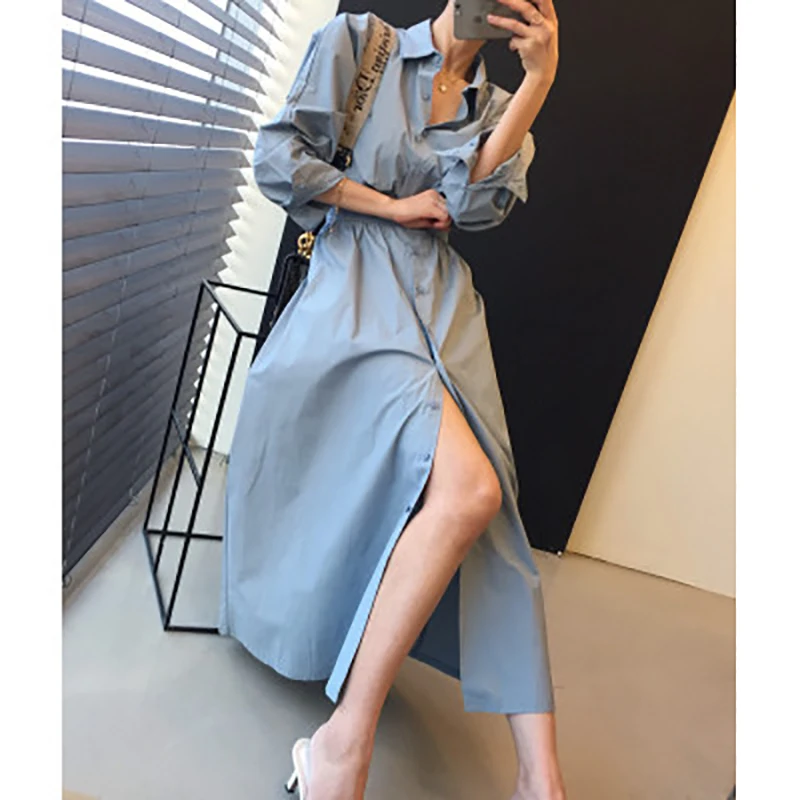 

YLDSGS Women Vintage Full Sleeve Shirt Dress Autumn Slim Waist Ladies A-Line Dress Vestidos Femme New Long Dress Women
