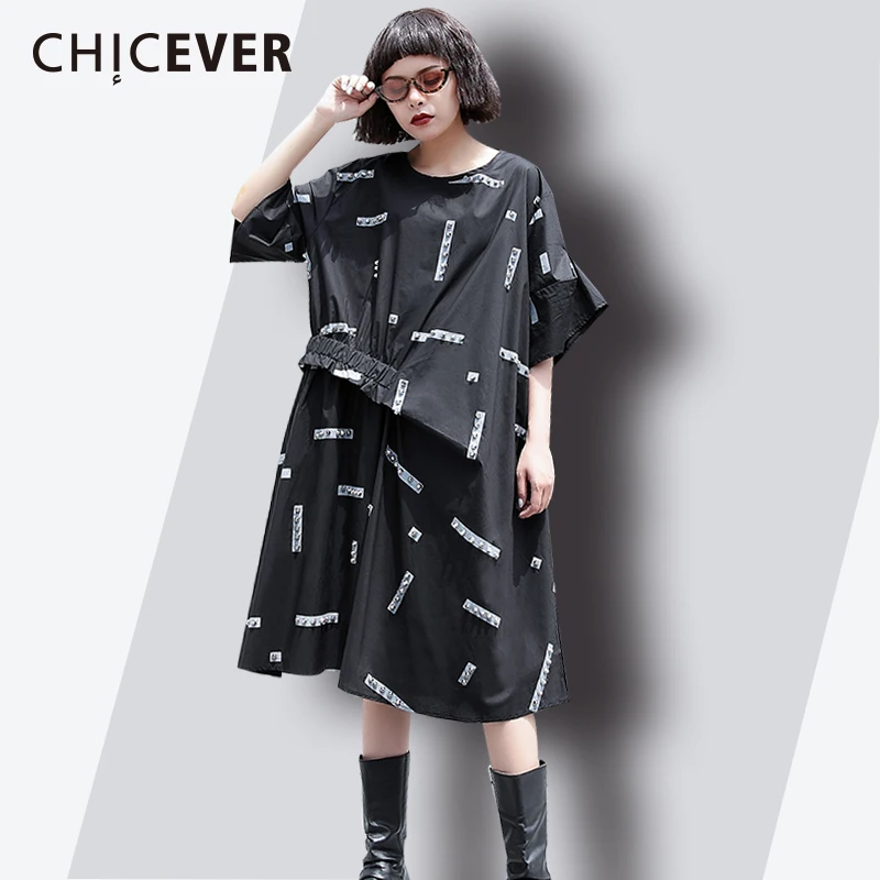 CHICEVER заклепки 2020 летнее платье с буквенным принтом женское свободное