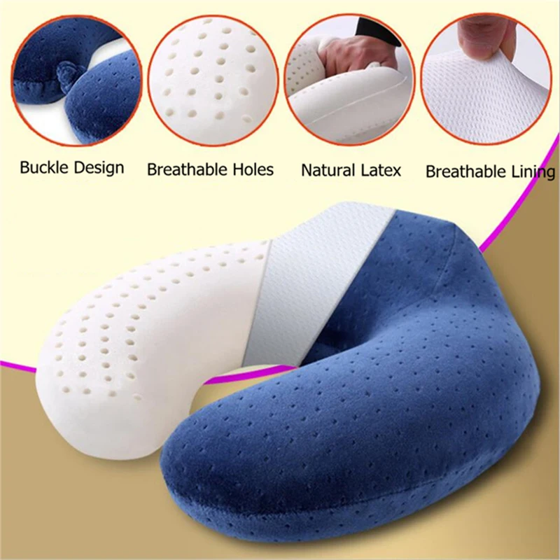 

Natural Latex U-shaped Pillows Neck Pillow Memory Rebound Office Pillow Health Care Orthopedic Massage Pillow for Travel