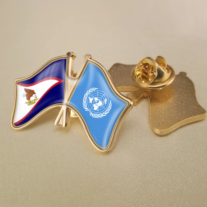 

United Nations and American Samoa Crossed Double Friendship Flags Lapel Pins
