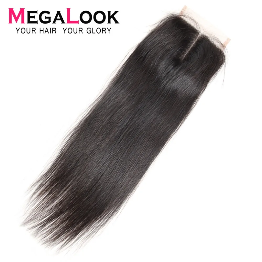 Megalook 4*4 швейцарское кружево Закрытие бразильские Прямые Remy человеческие волосы закрытие натуральный цвет 10-22 дюймов