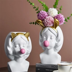 1Pcs Cute Girl Blowing Bubbles Succulent Planters Vinyl Flower Pot For Home Tabletop Decor Various Styles Available 7x9.5x10 cm