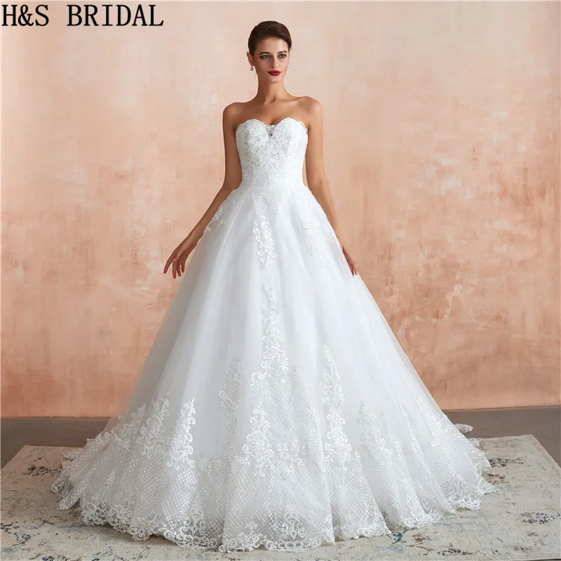 

H&S BRIDAL Sweetheart Lace Wedding Dress 2020 Backless Wedding Gown A-line White wedding gowns for bride vestido de noiva