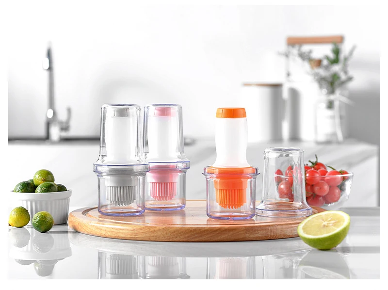 Bbq Portable Silicone Oil Bottle Baking Oil Brush Seasoning Sauce Jar With Brush Grill Salad Dressing Cooking Kitchen Gadget