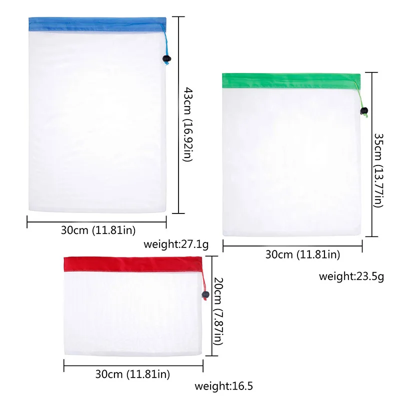 3pcs Polyester 3 шт. Экологичная сумка для хранения Многоразовые Сумки для производства сетчатые сумки для фруктов и овощей ecologico сумки для хранения Домашний кухонный Организатор - Цвет: 3pcs Polyester