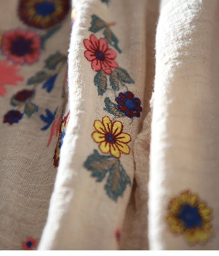 

Women Long Sleeve Shirt Women New Floral Embroidery Slash Neck Cotton and Linen Blouses Blusa Ladies Casual Shirt Tops