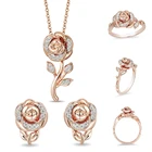С цветочными мотивами, покрытый светлым ожерелье из розового золота, серьги, кольцо, ювелирные наборы для женщин подвесные золотые украшения набор дропшиппинг в наличии