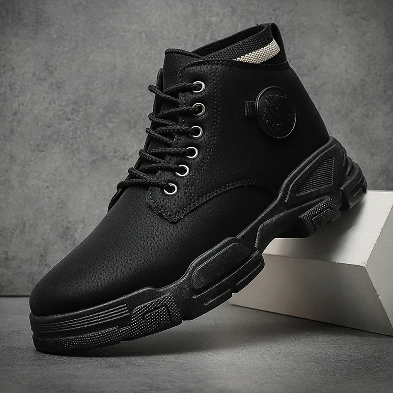 

2020 New Men Boots Military Boots Men Winter Ankle Lightweight Shoes Men PU Leather Waterproof Lace Up Winter Casual Non Slip