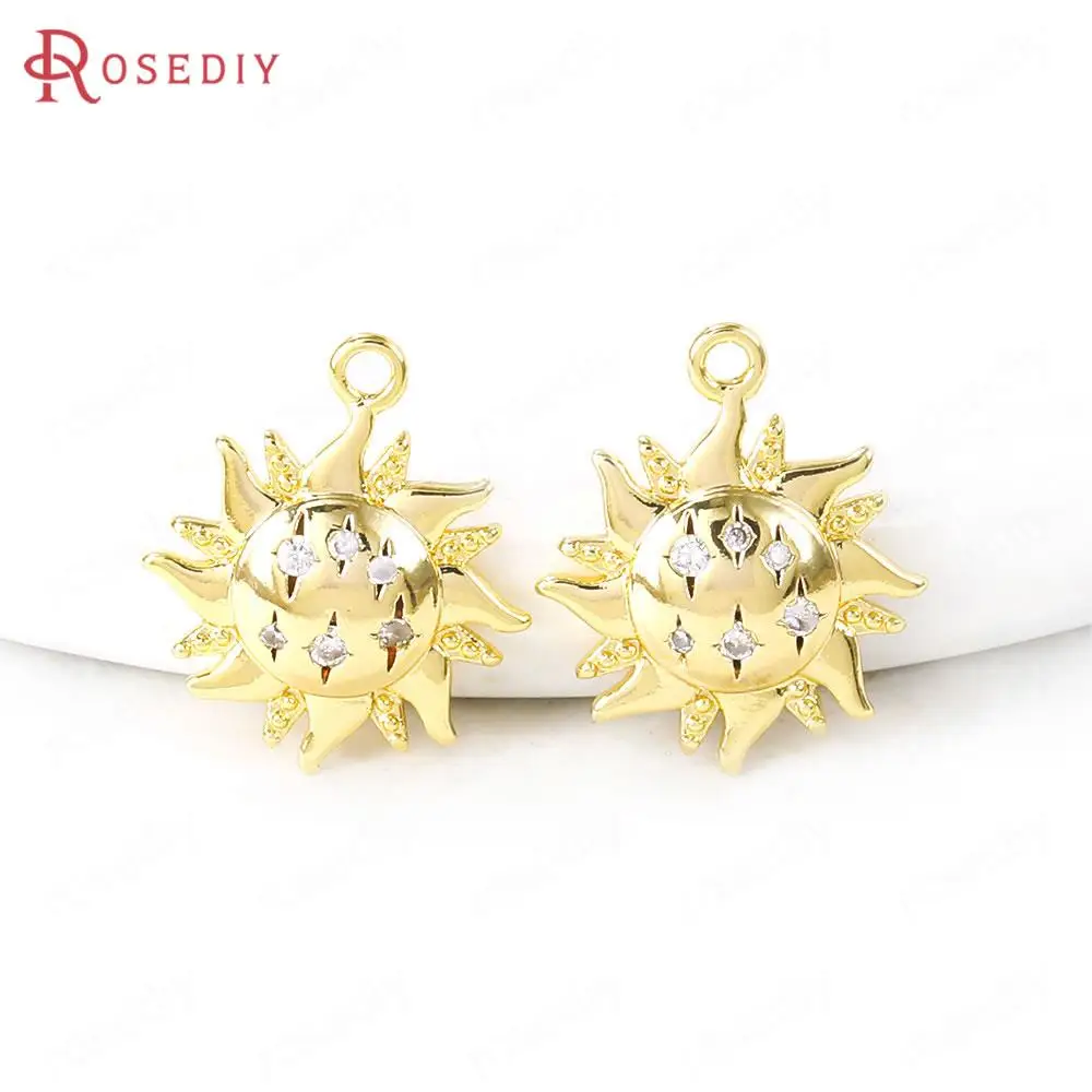 

6PCS 14x14MM 24K Gold Color Brass and Zircon Sun Flower Charms Pendants Jewelry Making Supplies Diy Findings Accessories