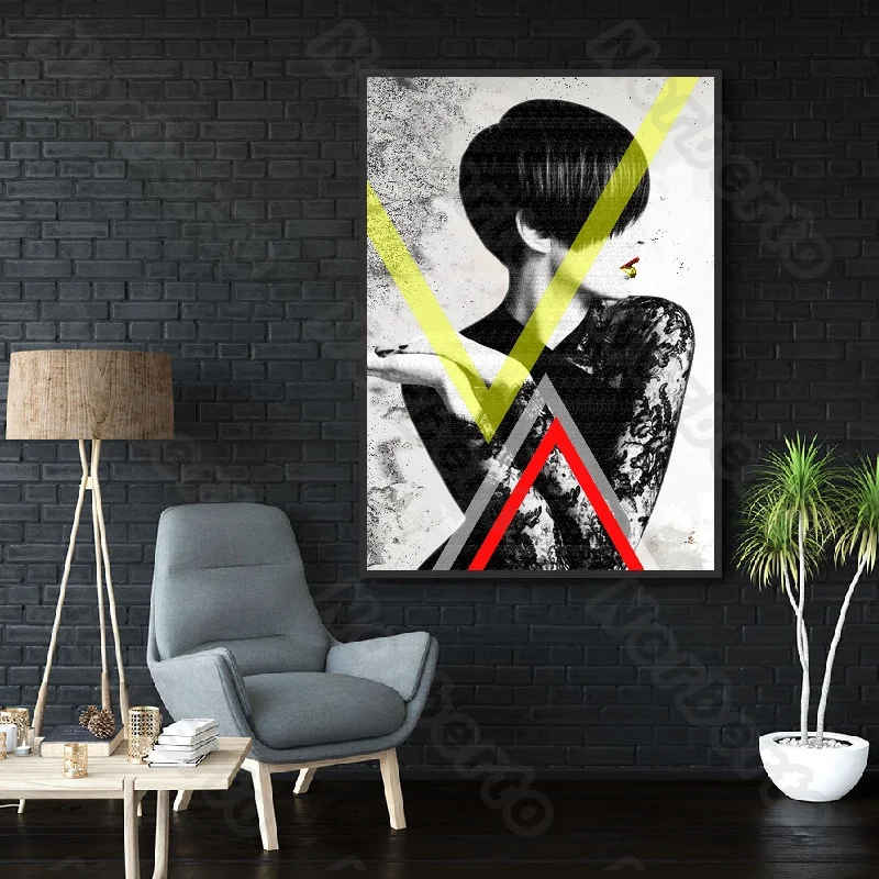 

Modern Fashion Style Canvas Painting Poster a Cool Woman with Short Hair and Turned In Profile for Living Room Bedroom Decoratio
