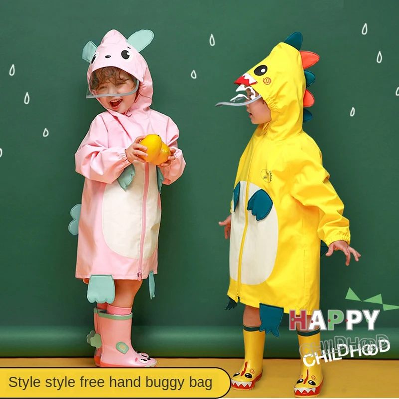 Плащ дождевик желтый с мультяшным принтом милый длинный изображением животных