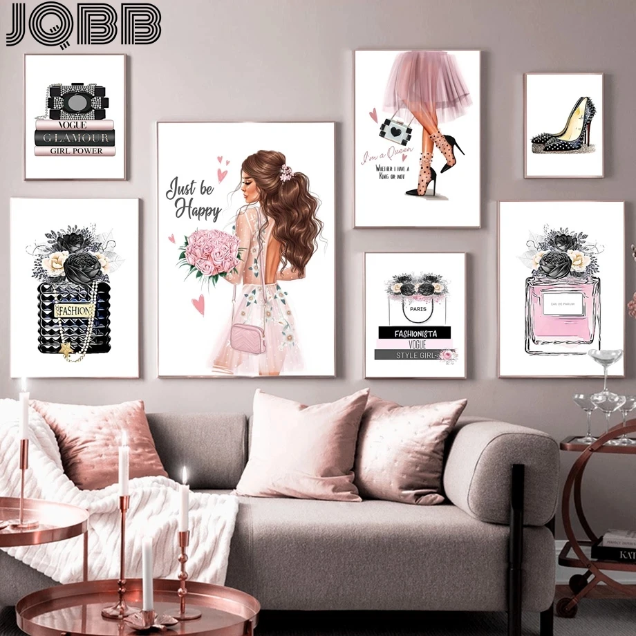 

Fashion Book High Heels Girl Perfume Flower Nordic Posters And Prints Art Canvas Painting Wall Pictures For Living Room Decor