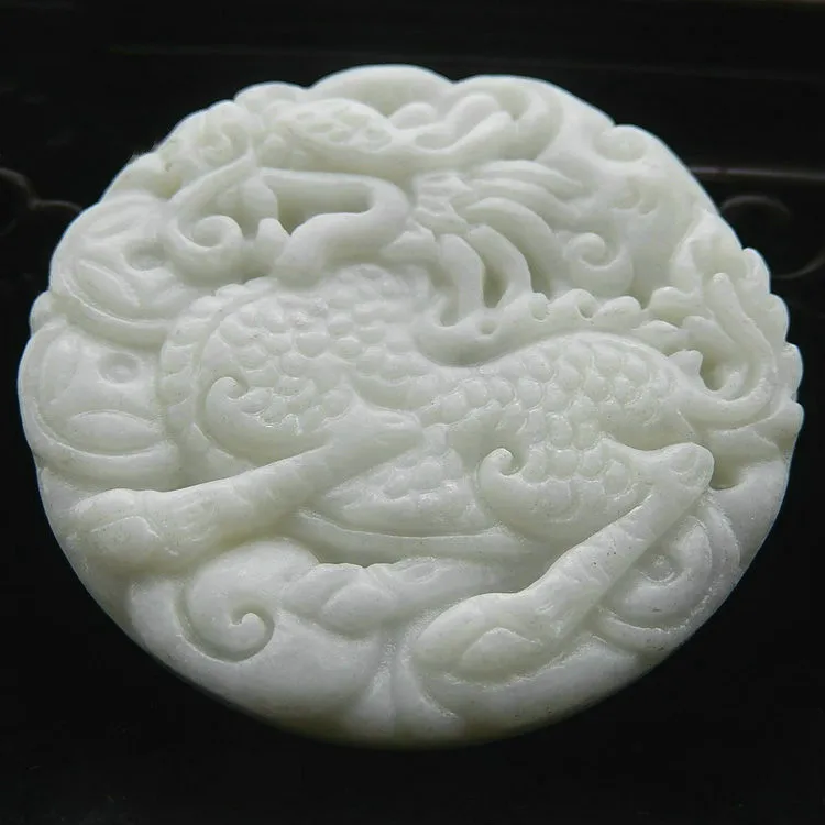 Китайский кулон из натурального белого нефрита колье с ручной резной подвеской