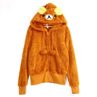 anime rilakkuma bear hoodies polar fleece designer cartoon cute jacket with ears couple sweatshirt for women suit