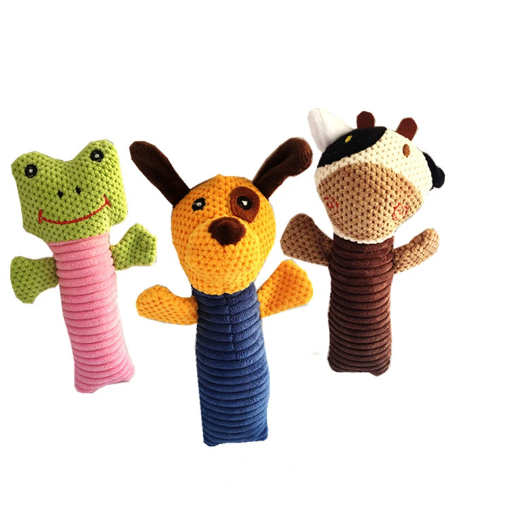 

Cute Pet Cat Plush Squeak Sound Dog Toys Teeth Grinding Funny Puppy Durability Chew Molar Toy Fit for All Animals Cow Frog Dog