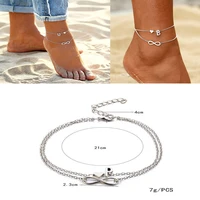 2pcs set silve anklet beach for women anklfashion unlimited jewelry love gifts girls charm adjustable knot letter bracelet