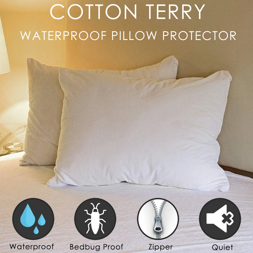 LFH Cotton Zipper Pillow Cover Waterproof Bedbug Proof Pillo