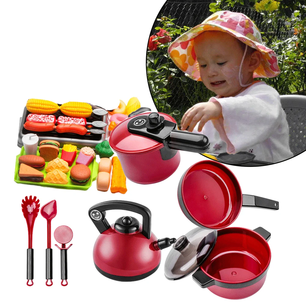 

61pcs Pretend Game Kettle Wok Plastic Gifts Simulation Spoon Spatula For Kid Educational Pressure Cooker Cooking Kitchen Toy Set