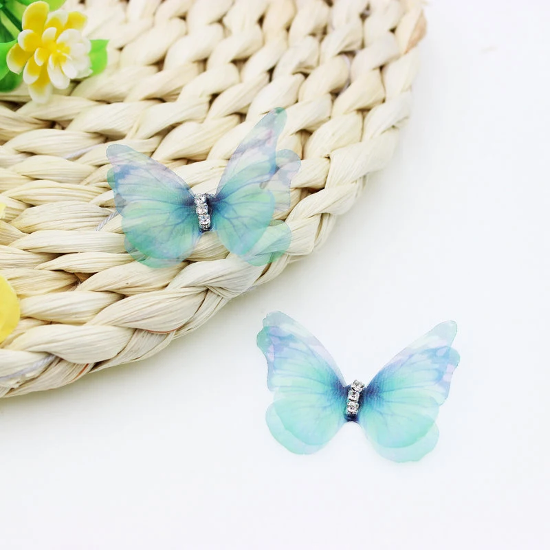 50Pcs Gradient Color Organza Fabric Butterfly Appliques 38Mm Translucent Chiffon for Party Decor Doll Embellishment |