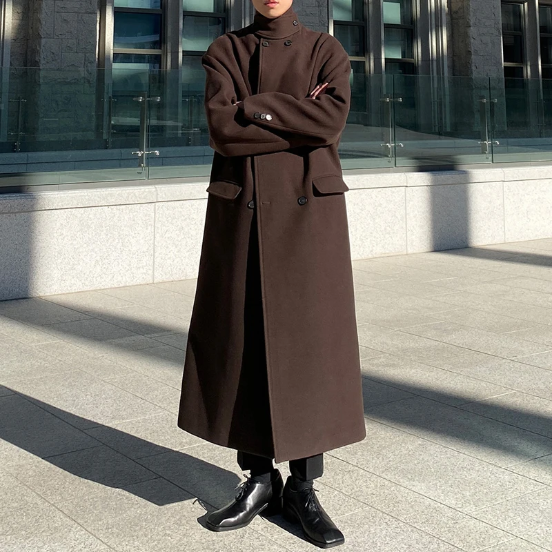 

Осенне-зимнее шерстяное пальто с воротником-стойкой мужское корейское шерстяное пальто средней длины с высоким воротником без кашемира зи...