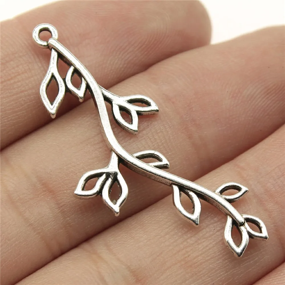 

10Pcs 43x17mm Branch Charms Hand Made Jewelry Accessories For Jewelry Making Antique Silver Color Alloy Charms