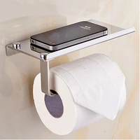 Wall Mount Toilet Paper Holder with Phone Shelf 304 Stainless Steel Toilet Paper Roll Holder Tissue Holder Bathroom Accessories