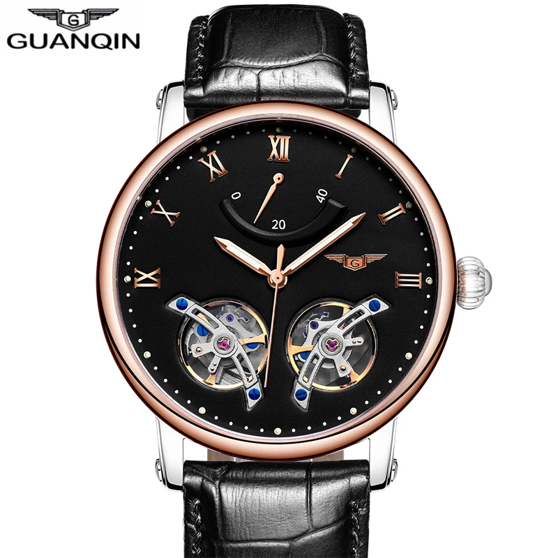 GUANQIN, двойные Tourbillon, автоматические часы, Роскошные, Relogio Masculino, водонепроницаемые, спортивные, брендовые, мужские, механические часы, наручные часы