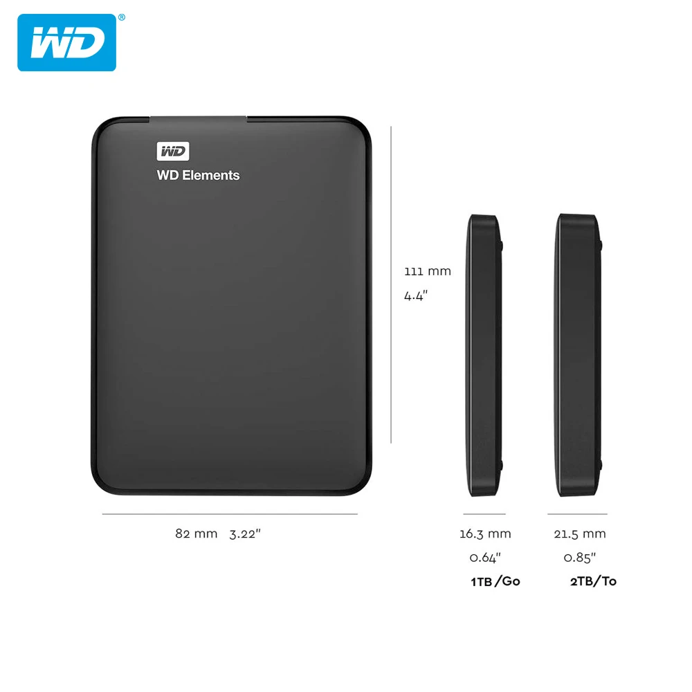 Внешний HDD накопитель Western Digital Elements 1 ТБ 100% 4 USB 2 портативный жесткий диск с кабелем