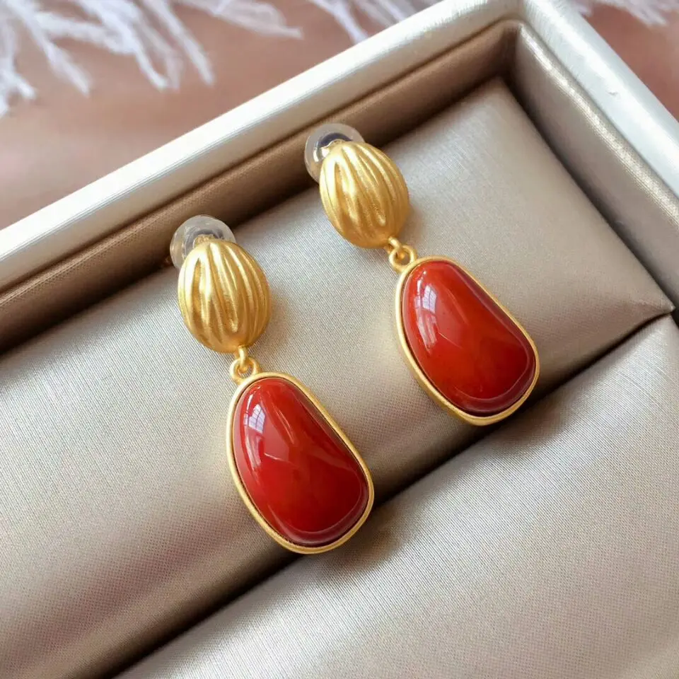 MeiBaPJ натуральный красный агат драгоценный камень модный цветок висячие серьги