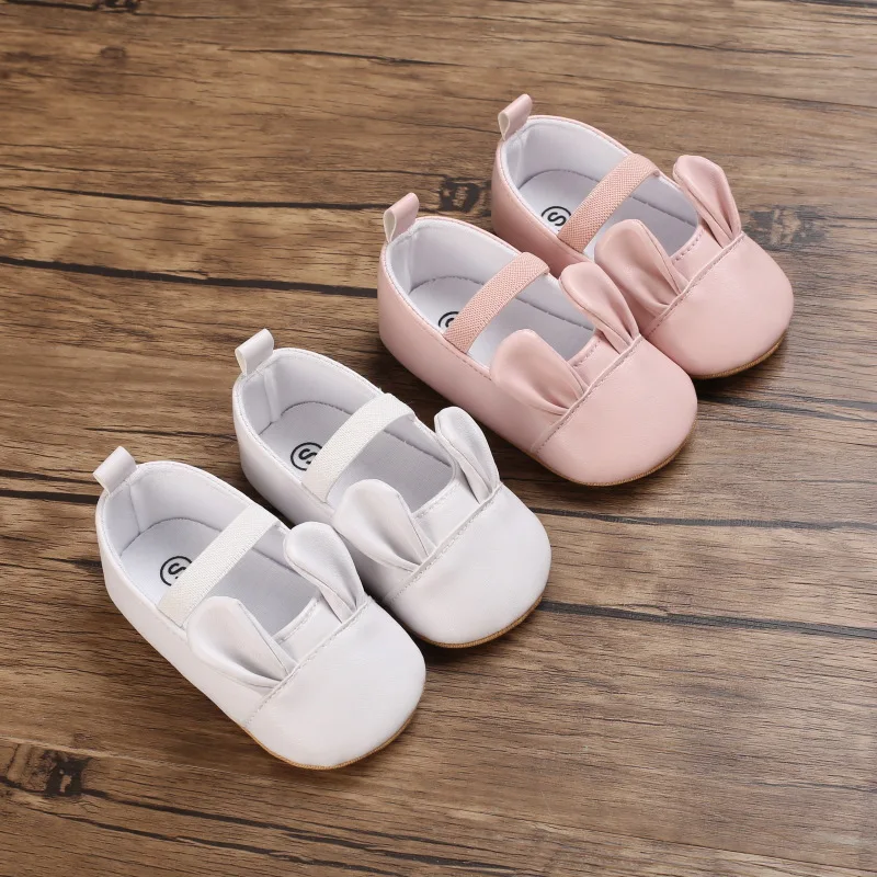 

HOT Newborn Baby Shoes Bunny ears Simplicity Solid Color Leather Rubber Sole Non-slip Flat Toddler Shoes Moccasins