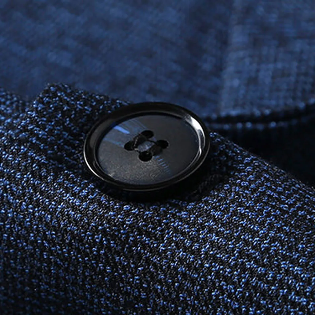 

Casual Men Suits Blue 2019 Slim Fit Cotton Polyester Lapel Groom Suit Mens Tuxedo Blazer Wedding/Prom Suits Coat 8.13