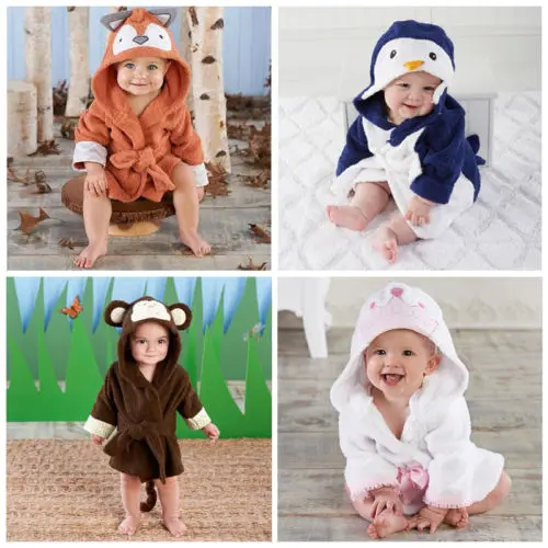 Lovely Baby Gown Bath Towel Coral Fleece Blanket Infant Hooded Wrap Bathrobe Cute Animal Winter Clothing Sleepwear | Детская одежда и