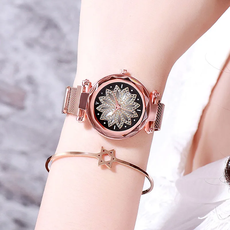 【Сток Clearance】 Женские Романтические Стразы нарядные часы сетка сталь звездное