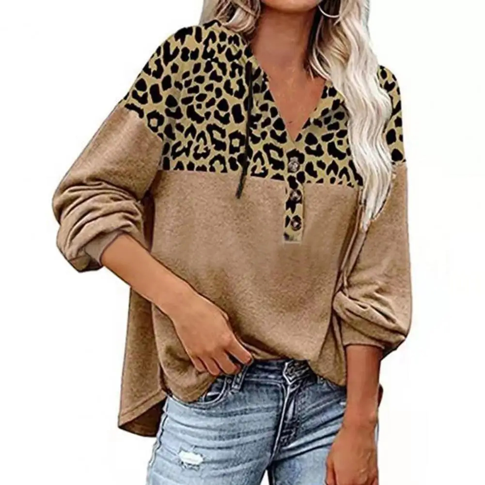 

2021 New Leopard Patchwork Loose V Neck Women Teddy Coat Autumn Hooded Fluffy Plush Winter Faux Fur Jacket Coat Women Plus Size