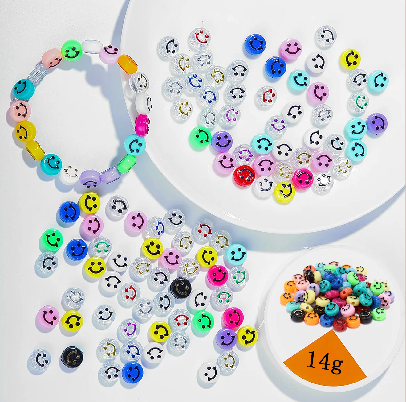 New Fashion 50pcs Acrylic 10mm Convex Smiling Face Round Loose Beads DIY Bracelet Necklace Handmade Trendy Jewelry Accessories